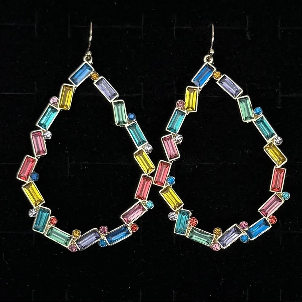 Gorgeous goldtone multicolor bling, weighted pierced dangle earrings